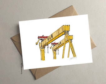 Samson and Goliath greetings card |Harland and Wolff | Iconic Landmark of Belfast Northern Ireland | Shipping industry | Cranes | Skyline