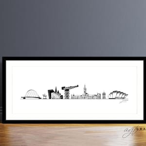 Glasgow Skyline | Kultige Wahrzeichen von Glasgow, Schottland | Herzog von Wellington | Universität Glasgow | SEK Gürteltier | Finnieston Kranich