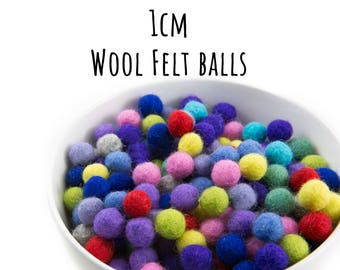 Felt balls 1cm, Pom Pom, Extra small felt balls, Felt beads, Wool felt balls, Tiny felted balls, Felt ball garland DIY, hair accessory DIY