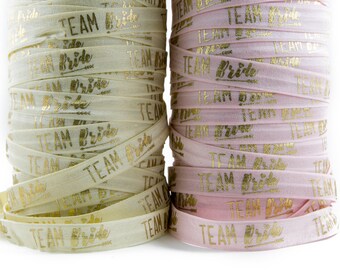 Bride Printed Fold Over Elastic, Team Bride foe, DIY Elastic Headbands, DIY Hair Ties, 5/8" Printed FOE, Bridal shower, Wedding party hair