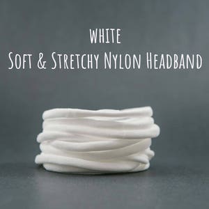 WHITE nylon headband, Elastic headband, Soft baby headband, Wholesale Spandex headband, Stretchy nylon headband, one size fits all headband
