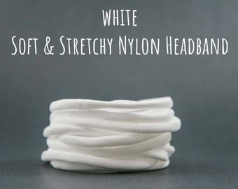 WHITE nylon headband, Elastic headband, Soft baby headband, Wholesale Spandex headband, Stretchy nylon headband, one size fits all headband