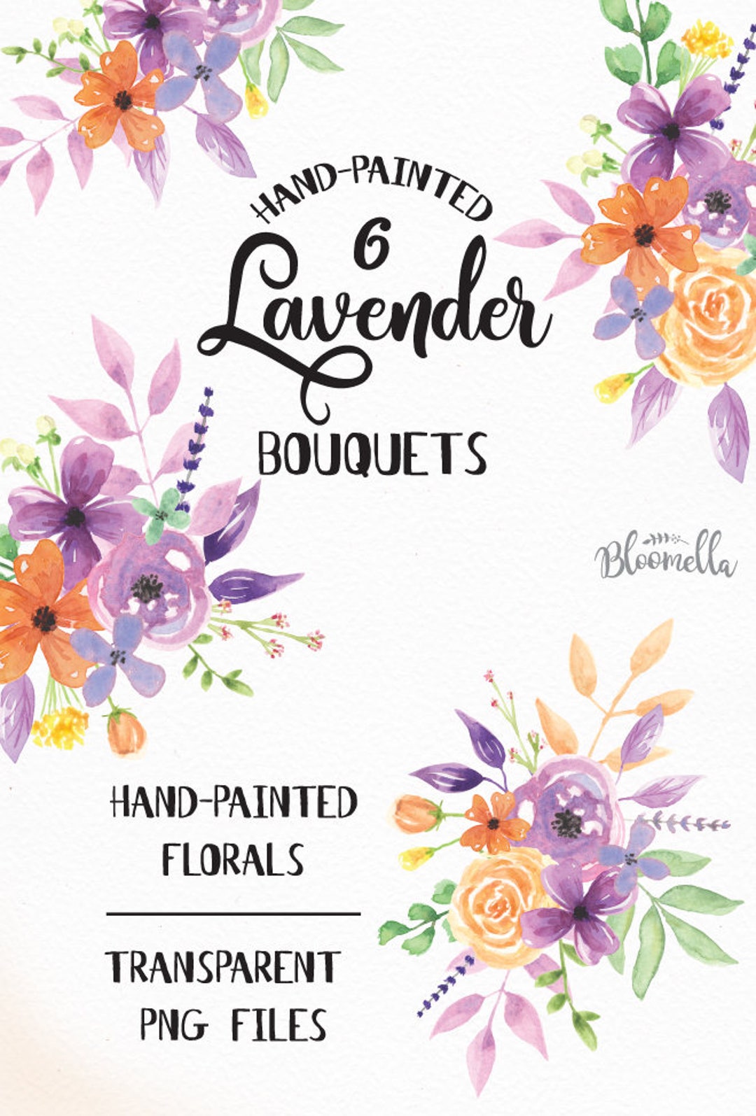 Watercolour Floral Lavender Clipart 6 Bouquets Arrangements - Etsy