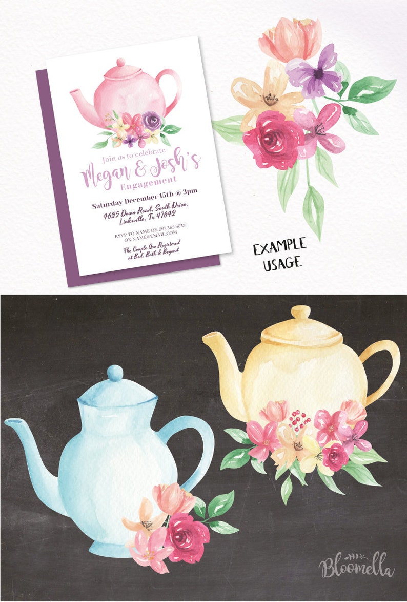 Create Your Own Floral Teapots Watercolor Flowers Tea Pots Etsy