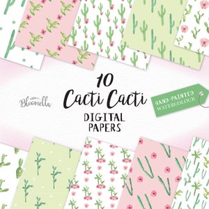 Cacti Watercolour Patterns Cactus Digital Papers Succulents Hand ...