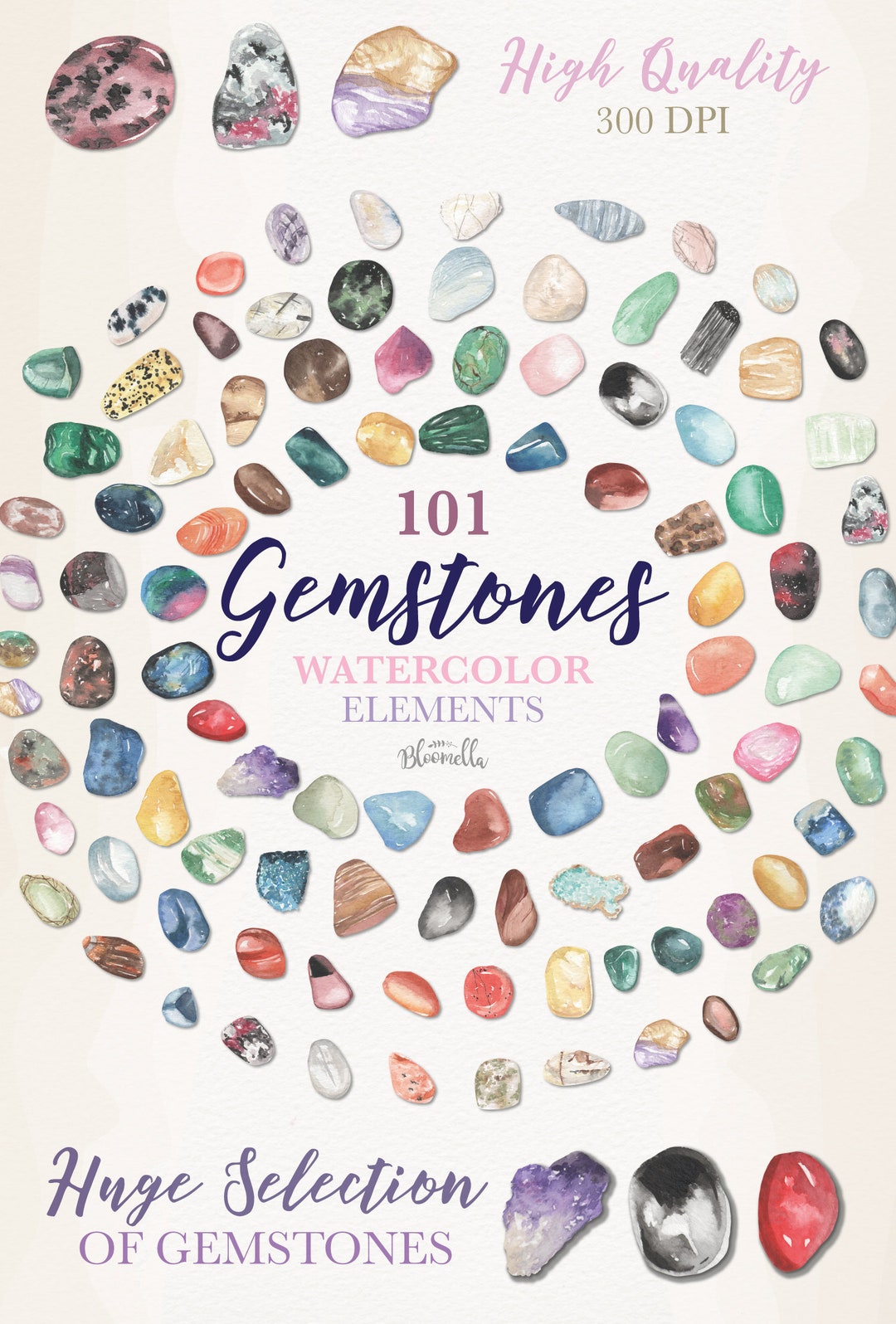 Gemstones 101 Watercolour Clipart Elements Gems Pretty Hand Painted