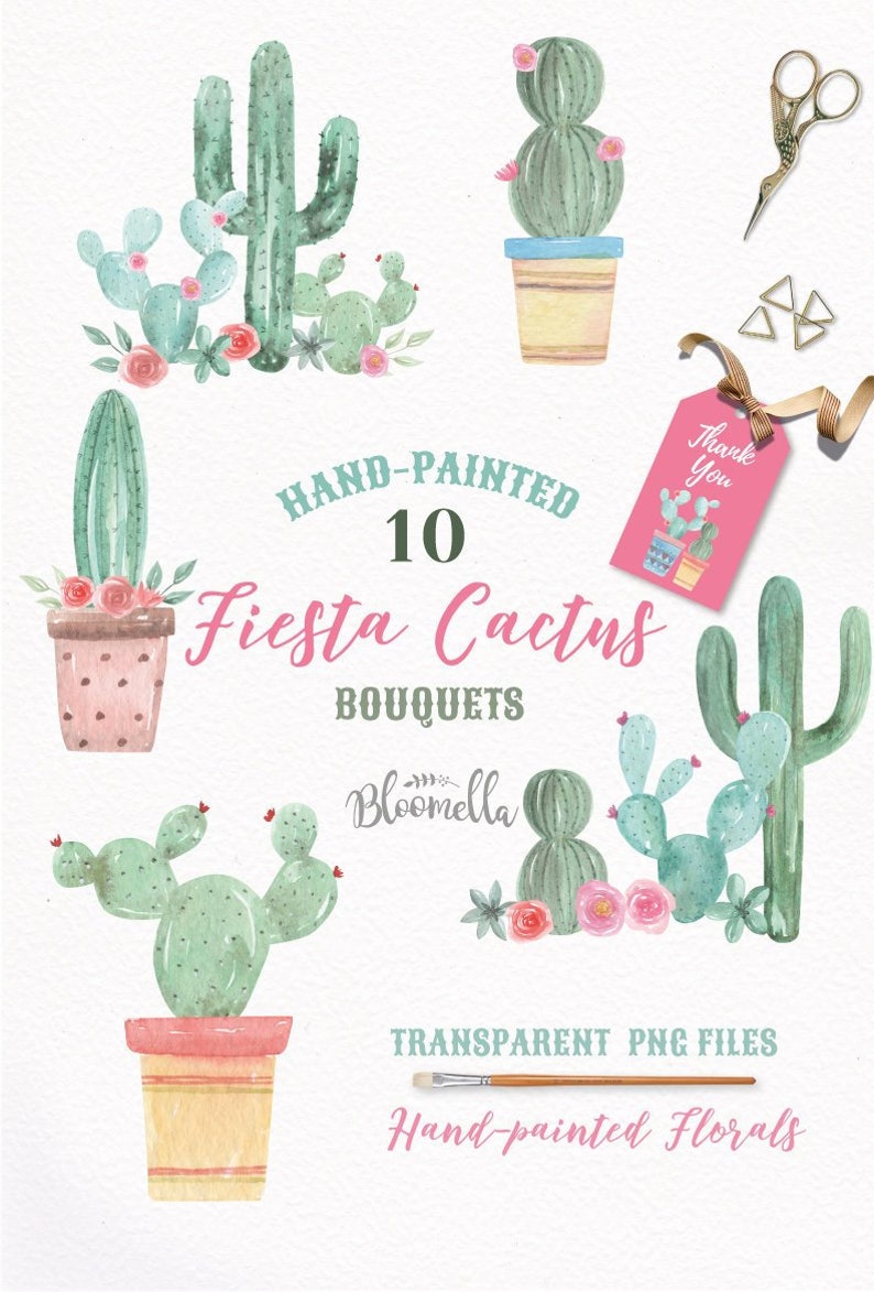 Watercolour Cactus Pots Bouquet Clipart 6 Arrangements Cacti Etsy