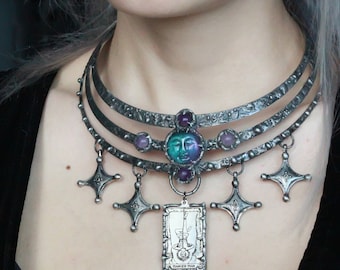 Metal neck cuff choker with tarot