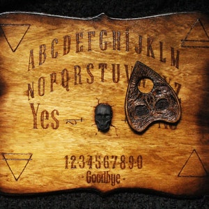 Real Ouija board vintage stylized burnt edges skull spirit planchette spiritual handmade board occult symbols