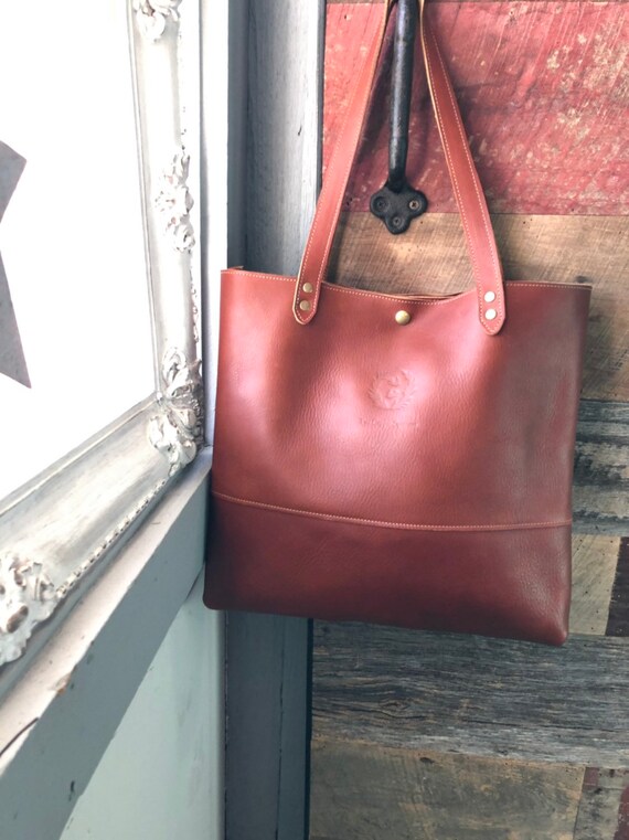 full grain leather tote bag