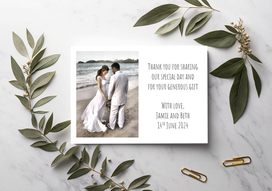Personalised Wedding Photo THANK YOU Cards Inc. Envelopes - Flat Style ...
