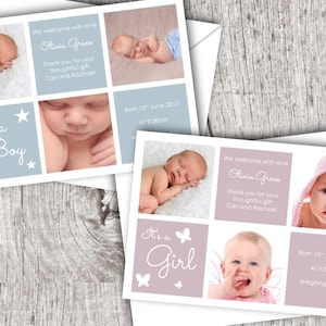 Personalised Photo THANK YOU Cards inc. envelopes - Flat Style - Baby/Child/Boy/Girl