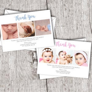 Personalised Photo THANK YOU Cards inc. envelopes - Flat Style - Baby/Child/Boy/Girl