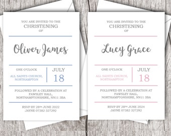 Printed Christening/Baptism Invitations inc. envelopes - Flat Style - Personalised