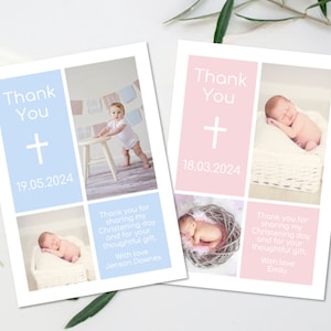 Personalised Photo Christening THANK YOU Cards inc. envelopes - Flat Style - Baby/Child/Boy/Girl