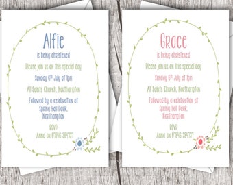 Printed Christening/Baptism Invitations inc. envelopes - Flat Style - Personalised