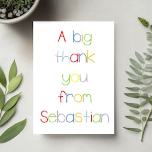 Printed Child Thank You Cards inc. envelopes - Folded - Personalised - Rainbow Crayon Font