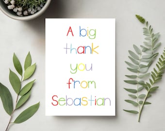 Printed Child Thank You Cards inc. envelopes - Folded - Personalised - Rainbow Crayon Font