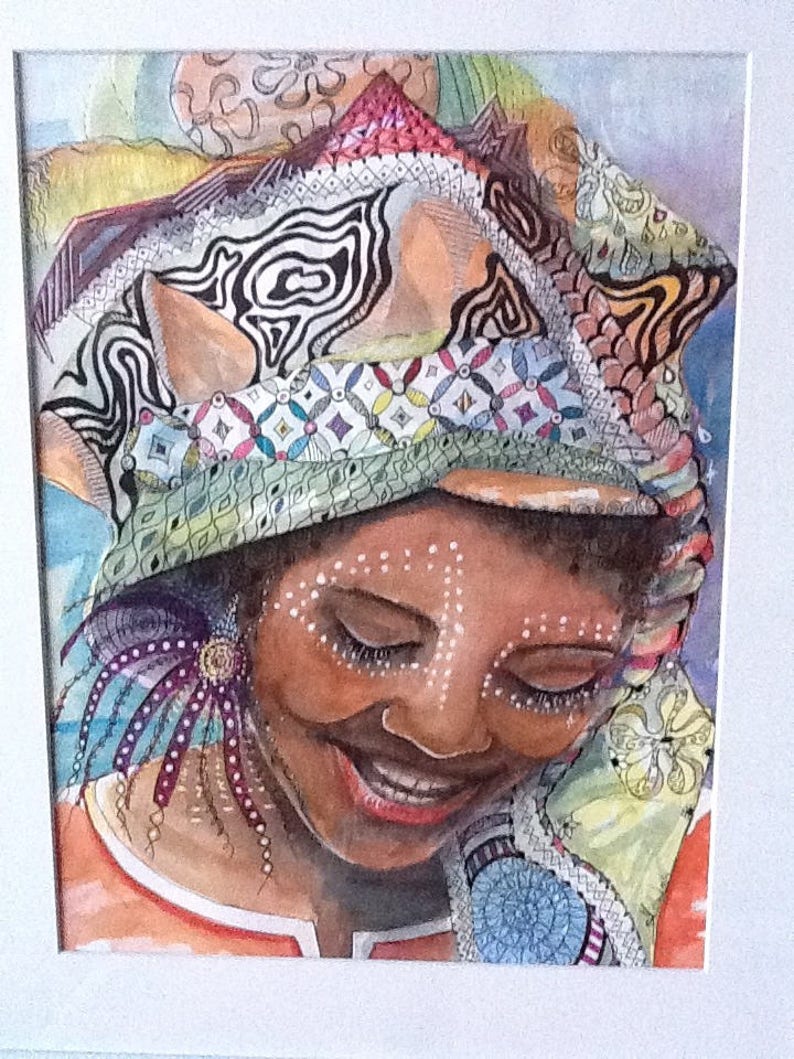 Couleurs d'Afrique : c'est un portrait à l' aquarelle et multi-technique image 1