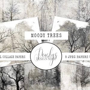 Moody Trees - papel digital - hojas desprendibles - páginas de fondo - para diarios, scrapbooking, collage, técnicas mixtas