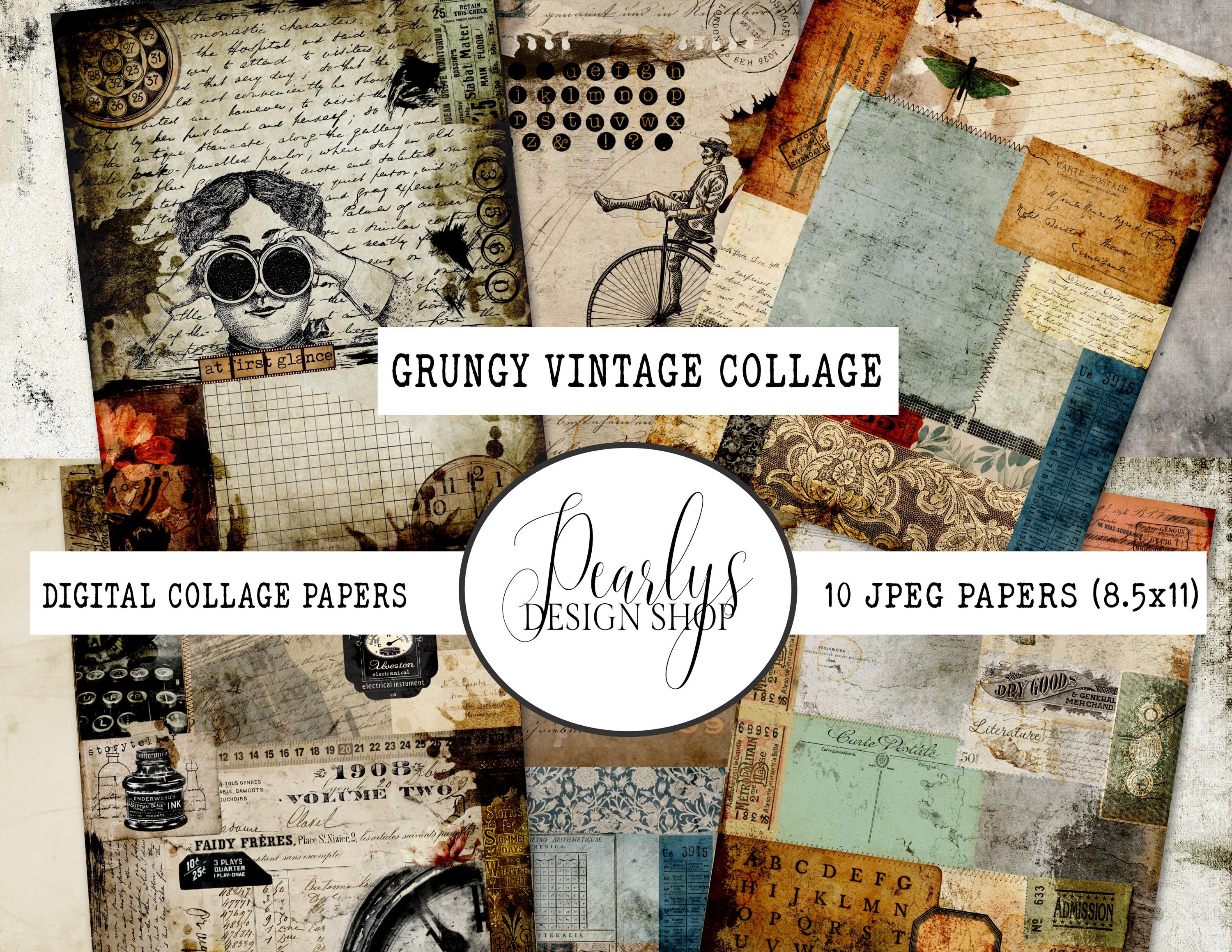 Grungy Vintage Collage - Digital Collage Paper - Vintage Ephemera ...