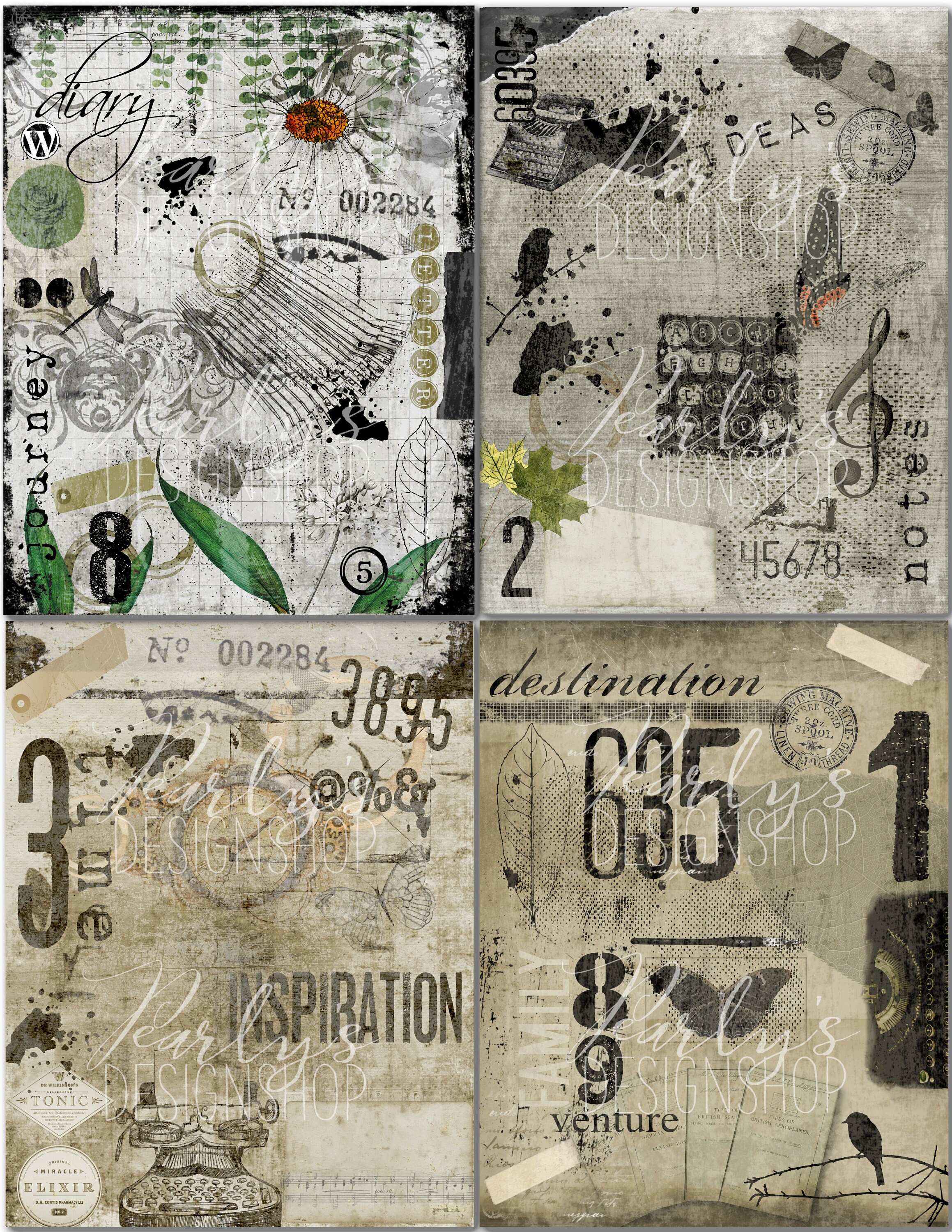 A Bit Grungy - Collage Paper Pack - Digital Collage Paper - Tear Sheets ...