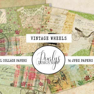 Vintage Wheels Collage Pack, Digital Download, Junk Journal Tear sheets, Tags, Journal cards, Embellishments