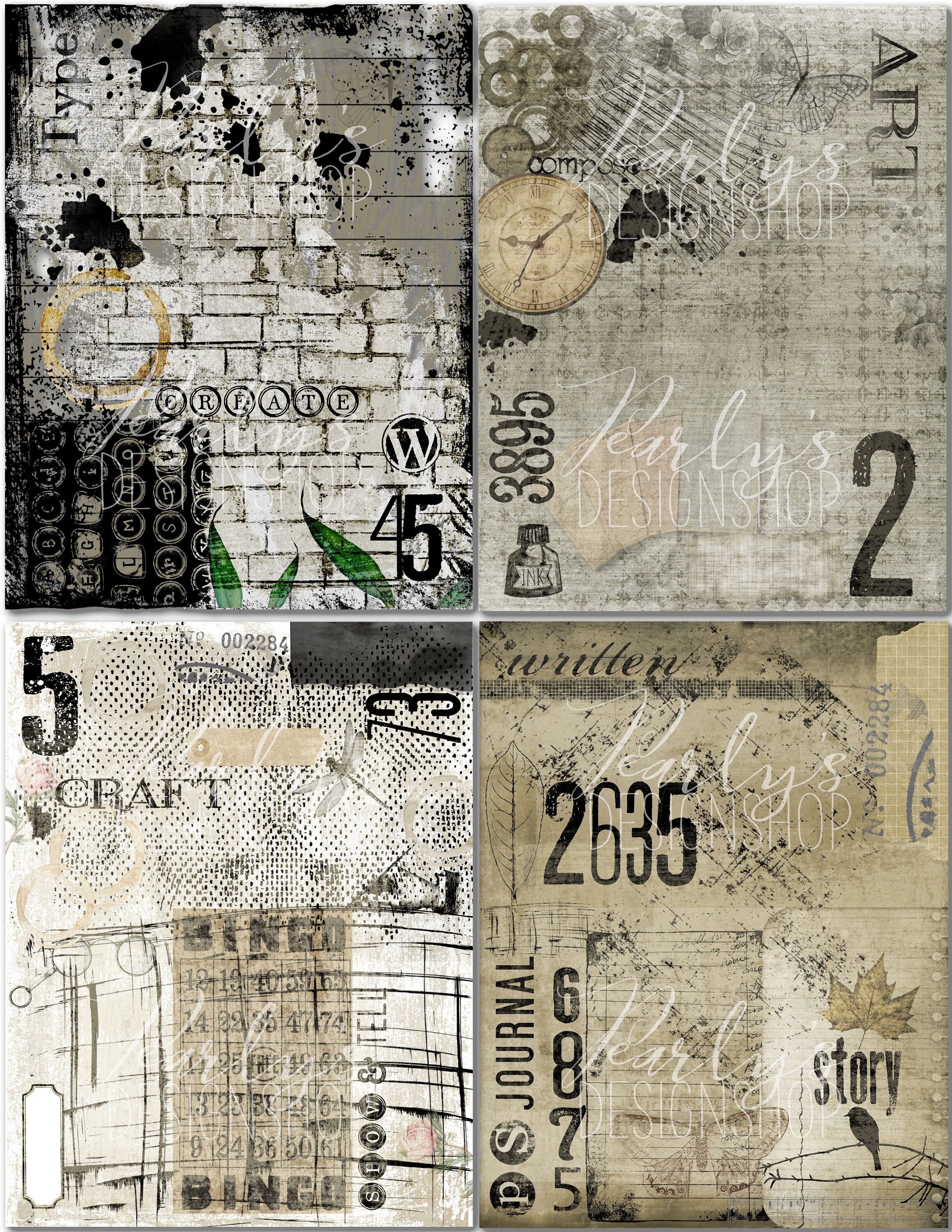 A Bit Grungy - Collage Paper Pack - Digital Collage Paper - Tear Sheets ...