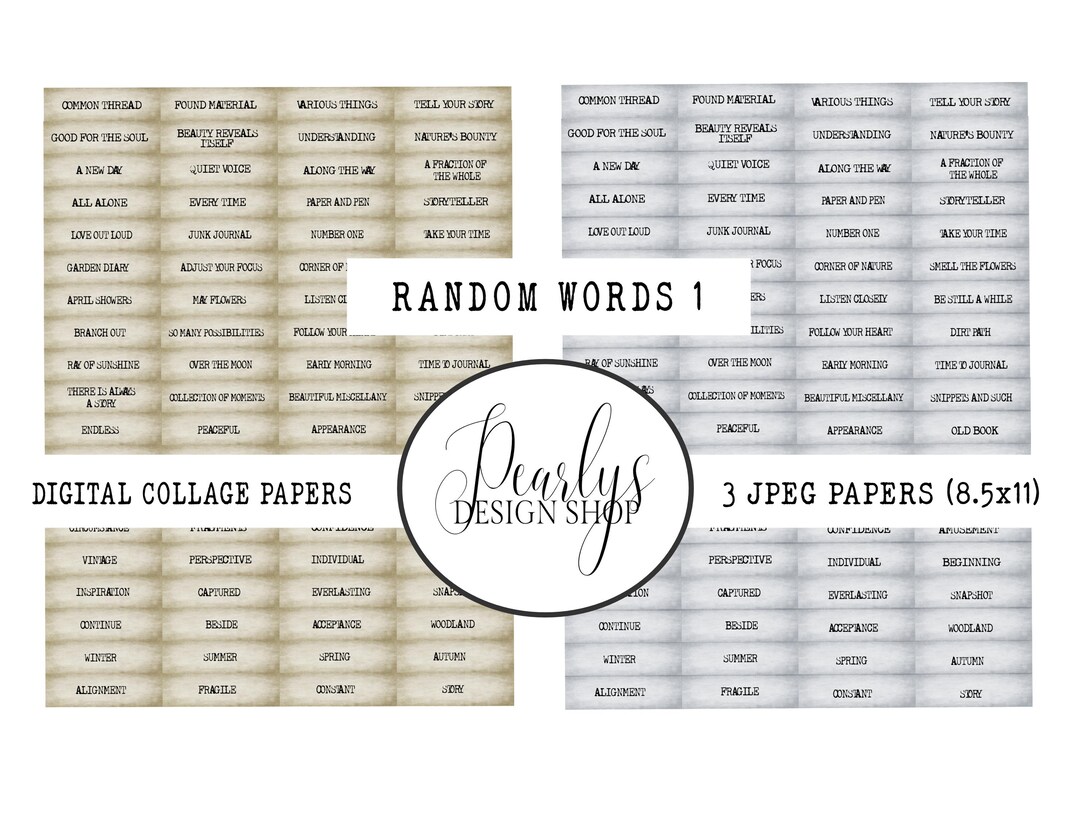 Random Words 1 - Digital Files for You to Print. Same Words Just ...