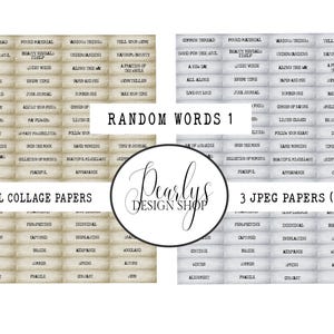 May include: Three digital collage papers with a beige background and black text. The papers feature a variety of words, including "Common Thread", "Beauty Ritual", "A New Day", "All Alone", "Love Out Loud", "Gardens Dear", "Branch Out", "Time to Journal", "These Little Things", "Overall", "Perspective", "Captured", "Invigorating", "Woodland", "Winter", "Alignment", "Perspective", "Captured", "Invigorating", "Woodland", "Winter", "Alignment".