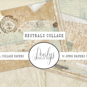 Neutrals Collage Pack, Digital Download, Junk Journal Tear sheets, Tags, Journal cards, Embellishments