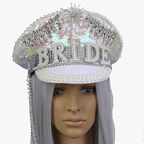 Brides & Groom Captain Hat With Veil Bachelorette Party Hats Etsy