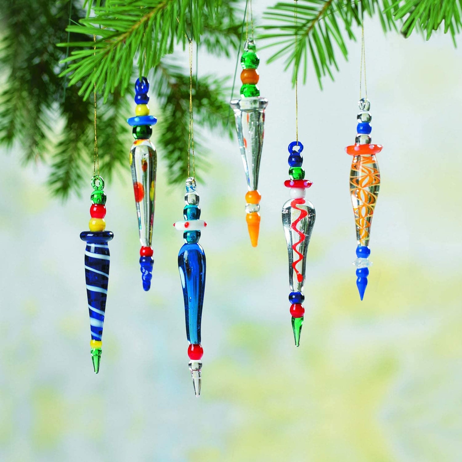 Glass Christmas Ornaments Icicle Multi Color Set Of 6 Etsy