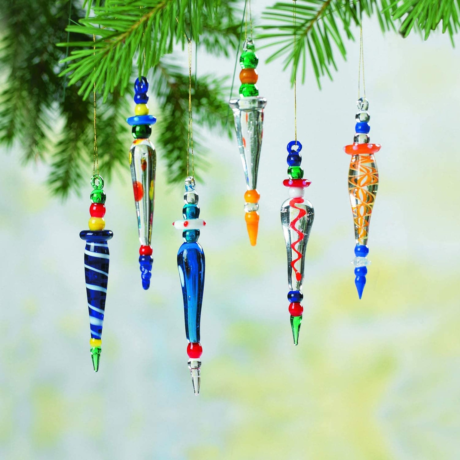 Glass christmas ornaments Icicle Multi Color set of 6 Etsy