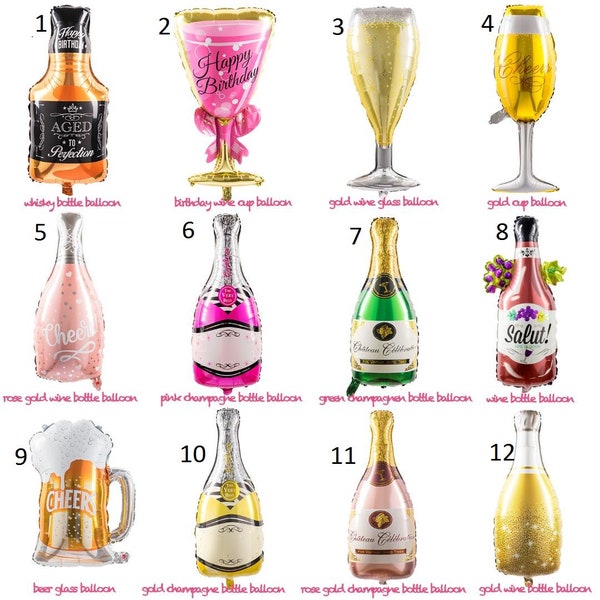 Party Balloon Champagne, Bottle, Glass, Wine, Whiskey, Beer, foil Balloons  – 21st Birthday, Bachelorette and Engagement Party Decorations