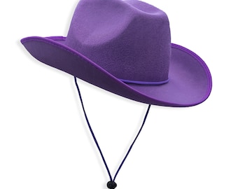 Chapeau de cowboy violet uni, chapeau d’été, cadeaux de célibataire country western, chapeau à large bord en feutre, chapeau de cowgirl de mariée, mariage, décor de fête de rodéo