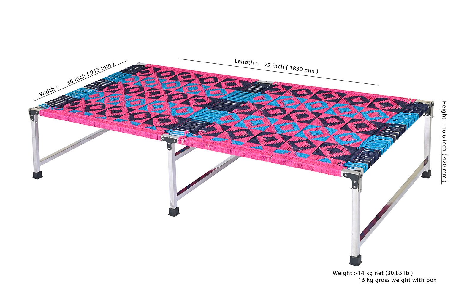 Charpai Khaat Handmade Indian Style Folding Bed W Steel Frame