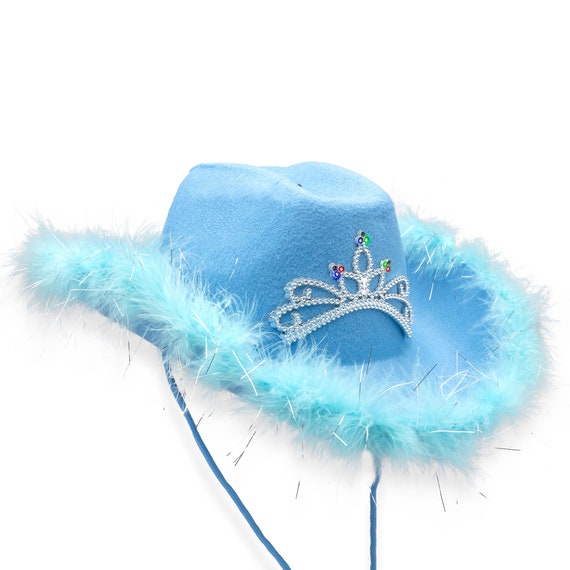 Blue Light up Cowboy Hat With Tiara and Feathers Pink Cowgirl - Etsy Australia