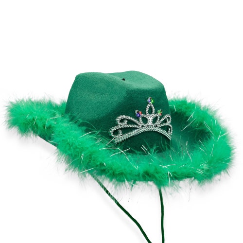 Cowboy Hat With Tiara and Feathers Pink 