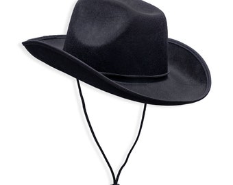 Chapeau de cowboy noir uni, chapeau d’été, cadeaux de célibataire country western, chapeau à large bord en feutre, chapeau de cowgirl de mariée, mariage, décor de fête de rodéo