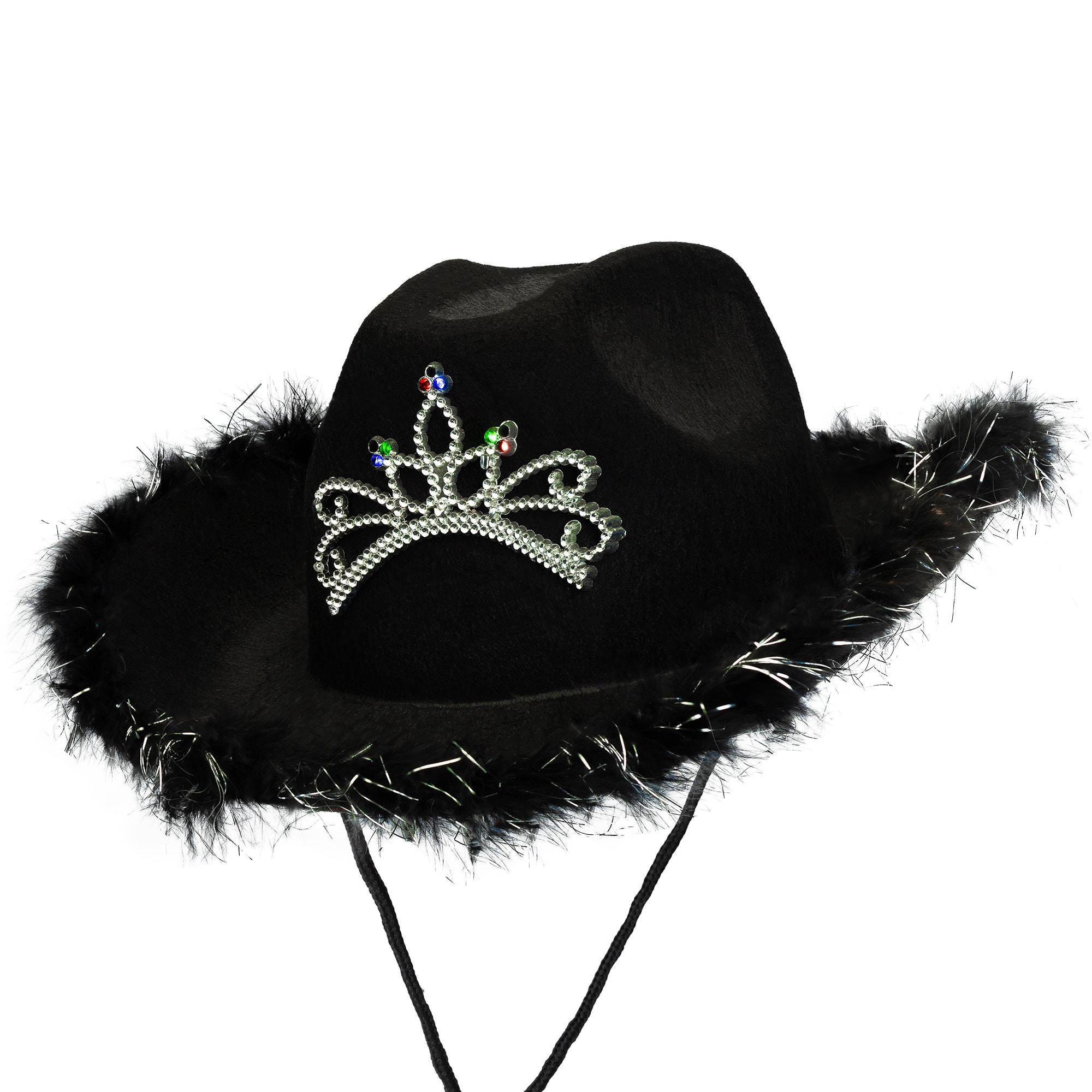 Chapeau de Cowboy Femme Chapeau de Cowboy avec Strass Paillettes Large  Halloween Cowgirl noir-01 