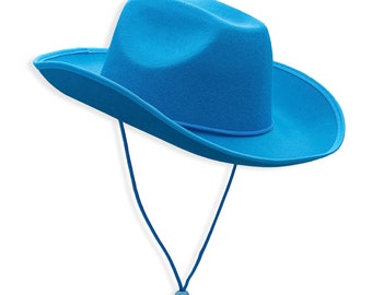 Plain Blue Cowboy Hat, Summer Hat, Country Western Bachelorette Gifts, Felt Wide Brim Hat, Bride Cowgirl Hat, Wedding, Rodeo Party Decor