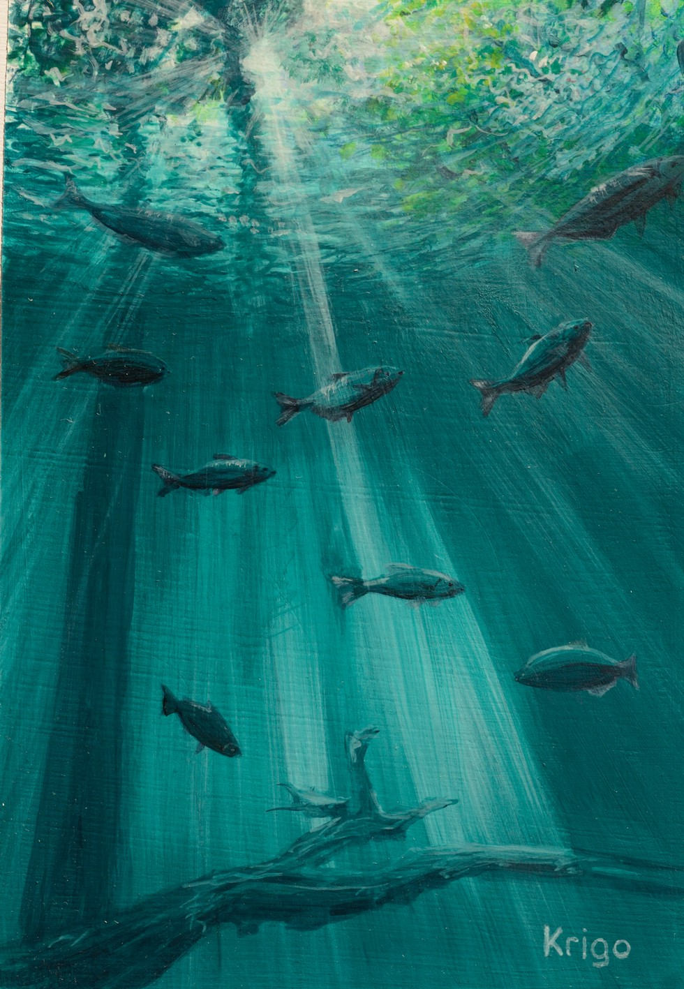 Art & Collectibles acrylic light sun rays original painting underwater