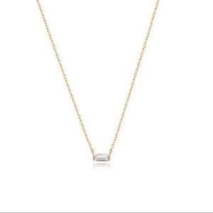 Lepos 14k Solid Yellow Gold Real Baguette Natural Topaz Necklace /14k Solid Gold Baguette Necklace /Fine Jewellery