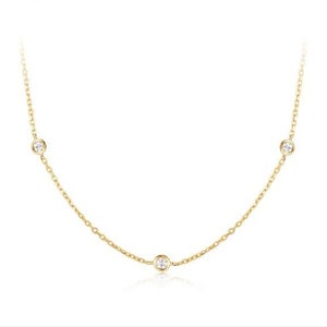 Lepos 14k Solid Yellow Gold Diamond Station Necklace