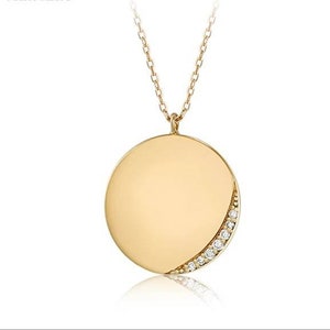 Lepos 14k Solid Yellow Gold Diamond Round Disc Pendant Necklace /14k Solid Gold Diamond Personalizable necklace /Fine Jewellery