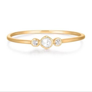 Lepos 14k Solid Yellow Gold Sapphire and Topaz Three Gemstone Ring