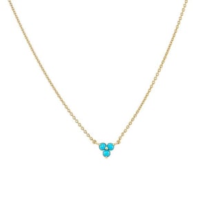 Lepos 18k Solid Yellow Gold Three Natural Turquoise Flower shape Minimalist pendant necklace