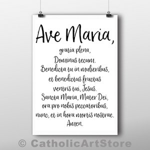 Ave Maria Latin Prayer Printable, Catholic Hail Mary Prayer, Catholic Home Altar, Catholic Wall Art, DIY Religious Home Decor, Easter Art image 2