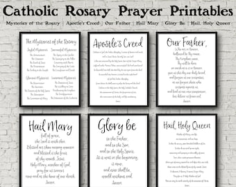 Rosary Prayer Set, Set of 6 Prayer Printables, Mysteries of the Rosary, Marian Devotion, Hail Holy Queen, Catholic Wall Decor, Prayer Altar